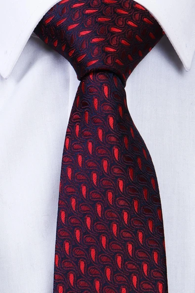 Esgue Hand Made 7.5 cm Damla Desen Bordo Kırmızı Mendilli Kravat - Resim 3