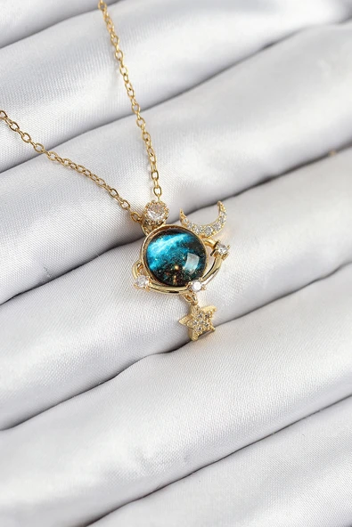 Zirkon Taşlı Gezegen Model Gold Renk Kadın Kolye - EBJ250902W37629 ürün görseli