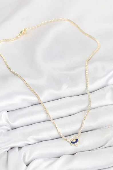 Pirinç Zirkon Taşlı Su Yolu Göz Model Gold Renk Kadın Kolye - EBJ250902W37767 - Resim 2