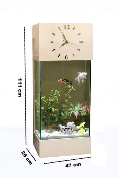 Dekor Akvaryum Led Işıklı Saat Kule Akvaryum Seti Deka-378 Ekru Krem - 2