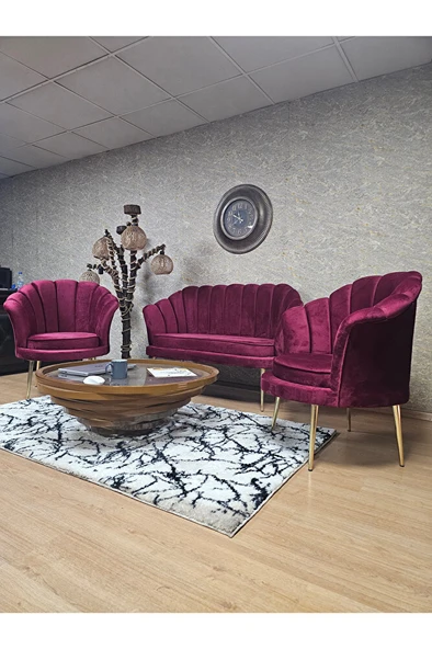 İstiridye Takım Gold Kaplama Sivriltme Ayak Çay Seti Koltuk Takımı Bordo Renk 110 x 48 Boyut/Ebat - 4