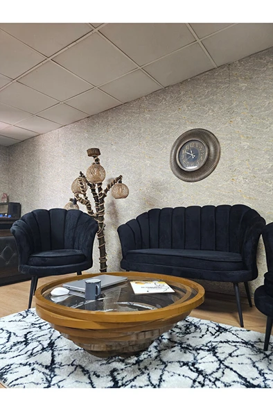 İstiridye Takım Siyah Boyalı Sivriltme Ayak Çay Seti Koltuk Takımı Siyah Renk 110 x 48 Boyut/Ebat - Resim 4