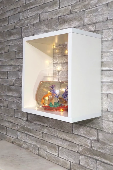 Dekor Akvaryum Masa Üstü & Duvara Monte Mobilyalı Led Işıklı Fanus Akvaryum - 4