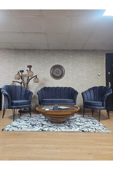 İstiridye Takım Siyah Boyalı Telli Ayak Çay Seti Koltuk Takımı Füme Renk 110 x 48 Boyut/Ebat ürün görseli 1
