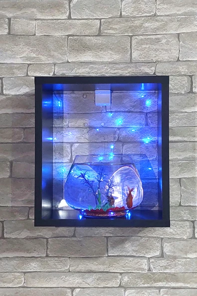 Dekor Akvaryum Masa Üstü & Duvara Monte Mobilyalı Led Işıklı Fanus Akvaryum - 4