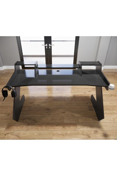 Michael Brean Özel Tasarım  Oyuncu Ve Stüdyo Masası 160 cm Bardaklık Ve Kulaklık Tutucu Hediye - 2