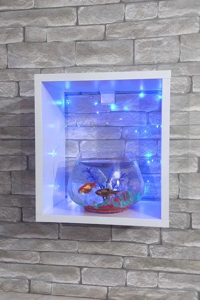 Dekor Akvaryum Masa Üstü & Duvara Monte Mobilyalı Led Işıklı Fanus Akvaryum