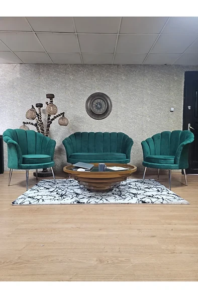 İstiridye Takım Krom Kaplama Sivriltme Ayak Çay Seti Koltuk Takımı Yeşil Renk 110 x 48 Boyut/Ebat ürün görseli