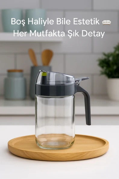 660 ml Şeffaf Cam Yağdanlık – Zeytinyağı, Sirke, Nar Ekşisi İçin İdeal Antrasit - 3