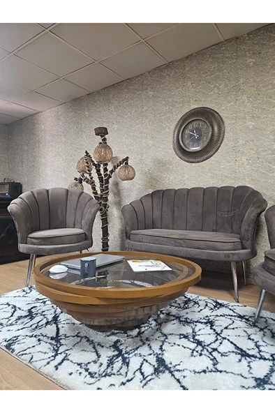 İstiridye Takım Krom Kaplama Sivriltme Ayak Çay Seti Koltuk Takımı Kahverengi Renk 110 x 48 Boyut/Ebat - Resim 4