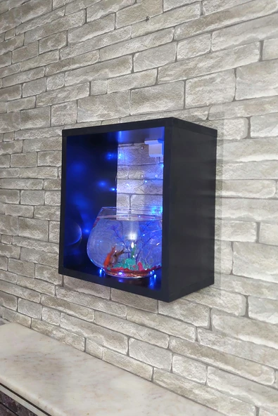 Dekor Akvaryum Masa Üstü & Duvara Monte Mobilyalı Led Işıklı Fanus Akvaryum - 6