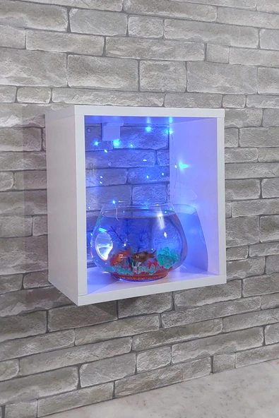 Dekor Akvaryum Masa Üstü & Duvara Monte Mobilyalı Led Işıklı Fanus Akvaryum - 2