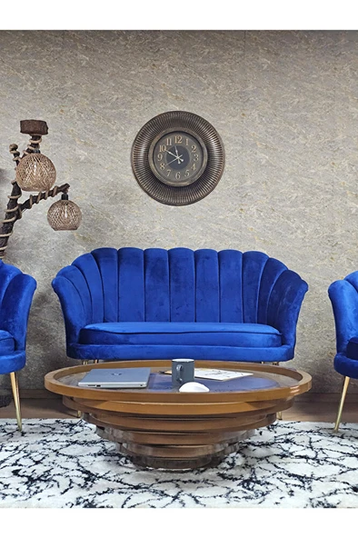 İstiridye Takım Gold Kaplama Sivriltme Ayak Çay Seti Koltuk Takımı Mavi Renk 110 x 48 Boyut/Ebat - Resim 2