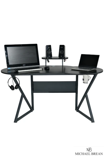 Michael Brean Özel Oval Tasarım Oyuncu Masası 156 Cm Bardaklık Ve Kulaklık Tutucu Hediye - 3