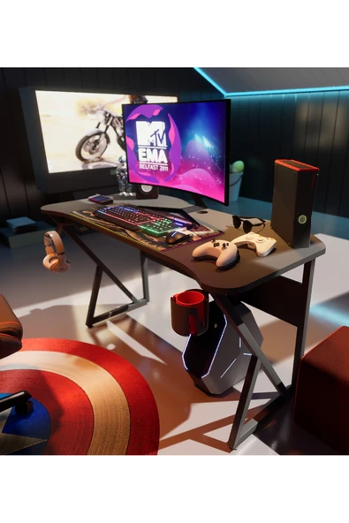 Michael Brean Özel Tasarım Oyuncu Masası 135 Cm Bardaklık Ve Kulaklık Tutucu Hediye - 7