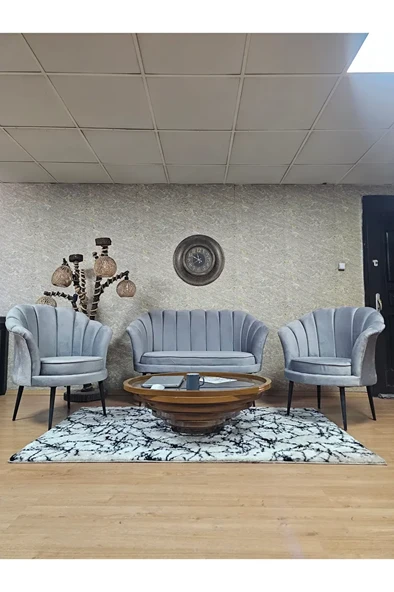 İstiridye Takım Siyah Boyalı Sivriltme Ayak Çay Seti Koltuk Takımı Gri Renk 110 x 48 Boyut/Ebat ürün görseli