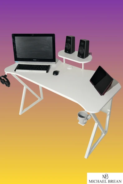 Michael Brean Özel Tasarım Oyuncu Masası 135 Cm Bardaklık Ve Kulaklık Tutucu Hediye - 2