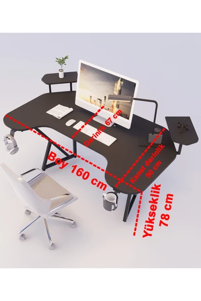 Michael Brean Özel Joystick Tasarım  Oyuncu Masası 160 Cm Bardaklık Ve Kulaklık Tutucu Hediye - 8