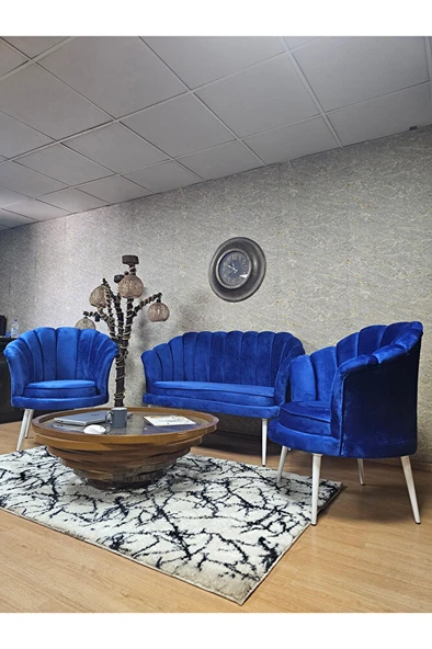 İstiridye Takım Beyaz Boyalı Sivriltme Ayak Çay Seti Koltuk Takımı Mavi Renk 110 x 48 Boyut/Ebat - Resim 4