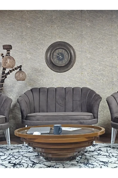 İstiridye Takım Beyaz Boyalı Telli Ayak Çay Seti Koltuk Takımı Kahverengi Renk 110 x 48 Boyut/Ebat - Resim 2