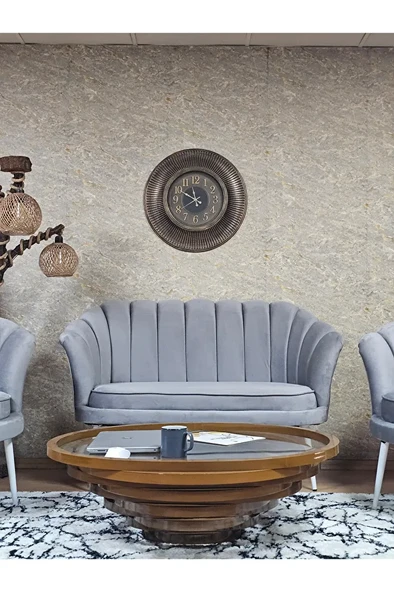 İstiridye Takım Beyaz Boyalı Sivriltme Ayak Çay Seti Koltuk Takımı Gri Renk 110 x 48 Boyut/Ebat - 2