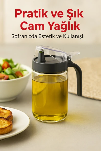 660 ml Şeffaf Cam Yağdanlık – Zeytinyağı, Sirke, Nar Ekşisi İçin İdeal Antrasit - 6