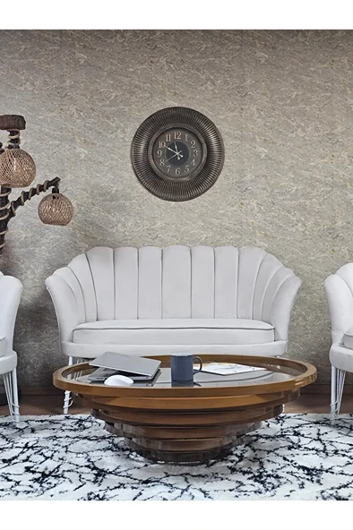 İstiridye Takım Beyaz Boyalı Telli Ayak Çay Seti Koltuk Takımı Krem Renk 110 x 48 Boyut/Ebat - 2