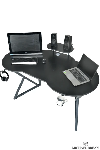 Michael Brean Özel Oval Tasarım Oyuncu Masası 156 Cm Bardaklık Ve Kulaklık Tutucu Hediye