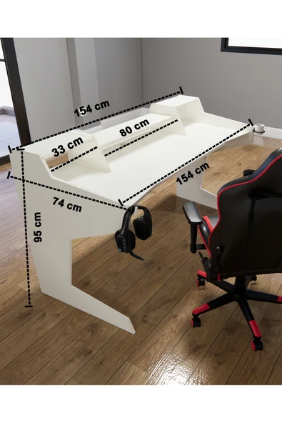 Michael Brean Özel Tasarım Oyuncu Ve Stüdyo Masası 160 cm Bardaklık Ve Kulaklık Tutucu Hediye - 6