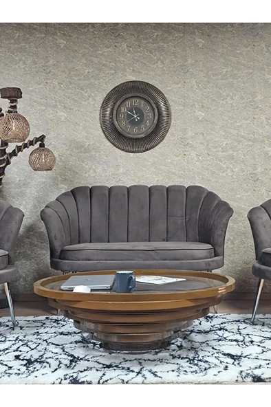 İstiridye Takım Krom Kaplama Sivriltme Ayak Çay Seti Koltuk Takımı Kahverengi Renk 110 x 48 Boyut/Ebat - Resim 2