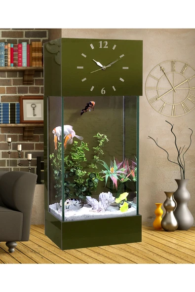 Dekor Akvaryum Led Işıklı Saatli Kule Akvaryum Seti