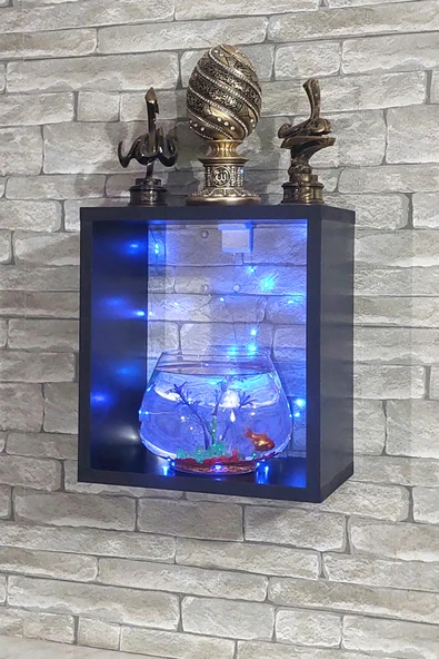 Dekor Akvaryum Masa Üstü & Duvara Monte Mobilyalı Led Işıklı Fanus Akvaryum
