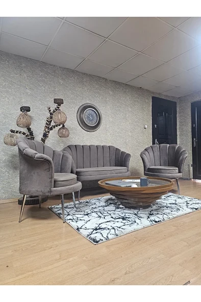 İstiridye Takım Krom Kaplama Sivriltme Ayak Çay Seti Koltuk Takımı Kahverengi Renk 110 x 48 Boyut/Ebat - Resim 3