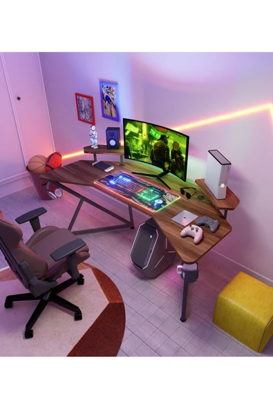 Michael Brean Özel Tasarım Kanatlı Oyuncu Masası 160 Cm. Bardaklık Ve Kulaklık Tutucu Hediye - 2