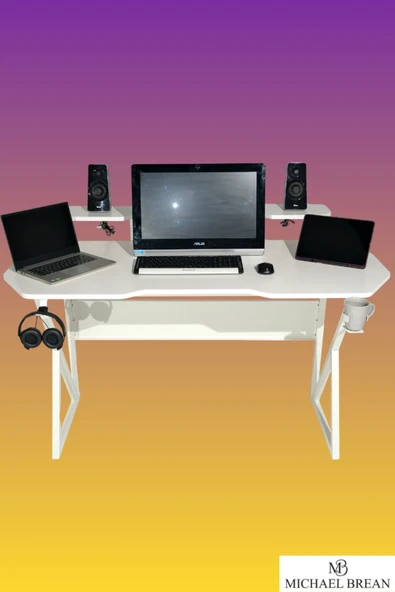 Michael Brean Özel Tasarım Oyuncu Masası 150 Cm Bardaklık Ve Kulaklık Tutucu Hediye