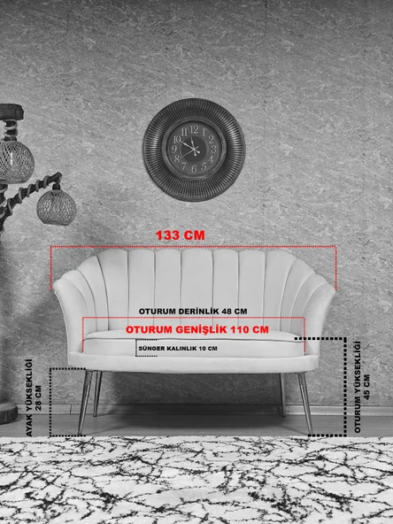 İstiridye Takım Gold Kaplama Sivriltme Ayak Çay Seti Koltuk Takımı Mavi Renk 110 x 48 Boyut/Ebat - Resim 6