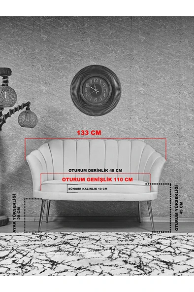 İstiridye Takım Siyah Boyalı Sivriltme Ayak Çay Seti Koltuk Takımı Siyah Renk 110 x 48 Boyut/Ebat - Resim 5