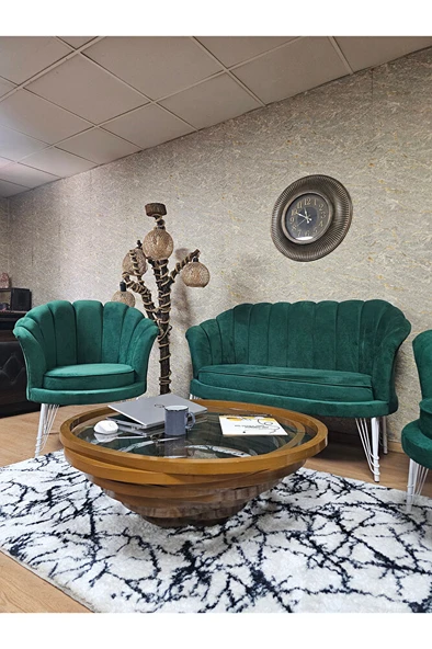 İstiridye Takım Beyaz Boyalı Telli Ayak Çay Seti Koltuk Takımı Yeşil Renk 110 x 48 Boyut/Ebat - 4