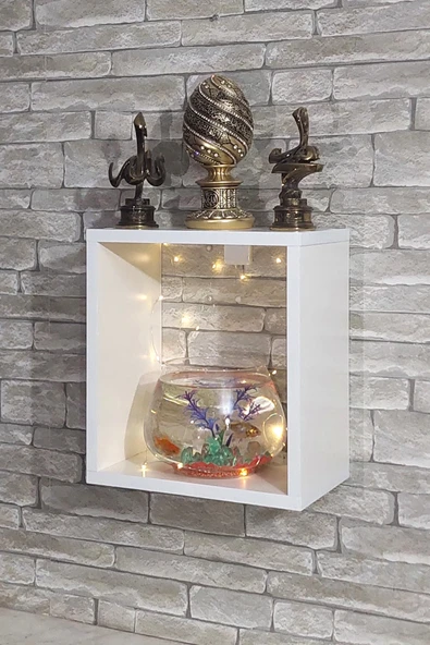 Dekor Akvaryum Masa Üstü & Duvara Monte Mobilyalı Led Işıklı Fanus Akvaryum - 2
