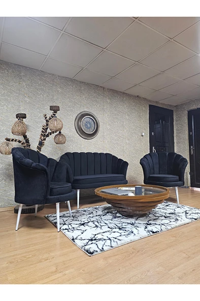 İstiridye Takım Beyaz Boyalı Sivriltme Ayak Çay Seti Koltuk Takımı Siyah Renk 110 x 48 Boyut/Ebat - 3