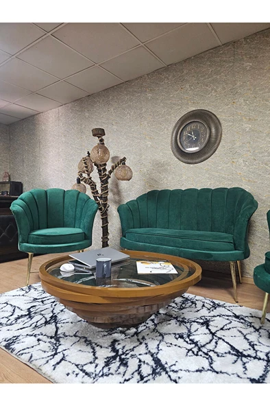 İstiridye Takım Gold Kaplama Sivriltme Ayak Çay Seti Koltuk Takımı Yeşil Renk 110 x 48 Boyut/Ebat - 4