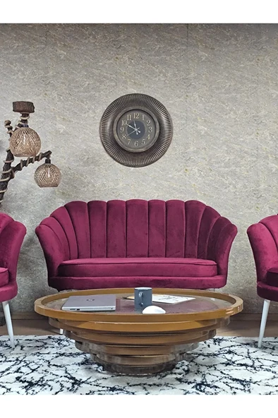 İstiridye Takım Beyaz Boyalı Sivriltme Ayak Çay Seti Koltuk Takımı Bordo Renk 110 x 48 Boyut/Ebat - Resim 2