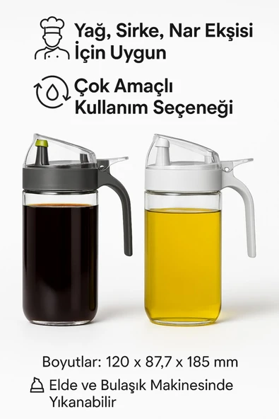 660 ml Şeffaf Cam Yağdanlık – Zeytinyağı, Sirke, Nar Ekşisi İçin İdeal Antrasit - 4