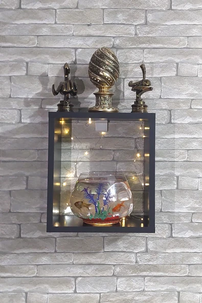 Dekor Akvaryum Masa Üstü & Duvara Monte Mobilyalı Led Işıklı Fanus Akvaryum