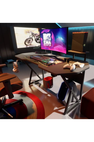 Michael Brean Özel Tasarım Oyuncu Masası 150 Cm Bardaklık Ve Kulaklık Tutucu Hediye - 5