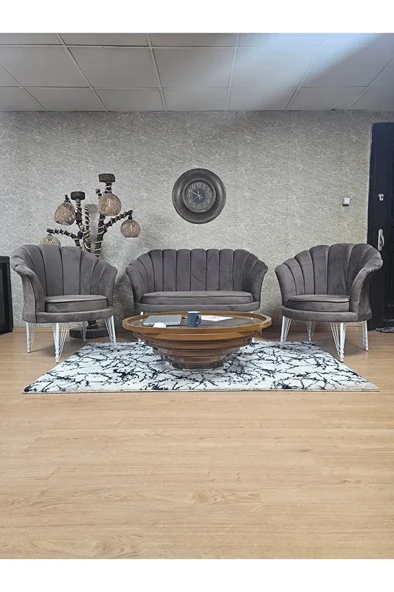 İstiridye Takım Beyaz Boyalı Telli Ayak Çay Seti Koltuk Takımı Kahverengi Renk 110 x 48 Boyut/Ebat ürün görseli 1