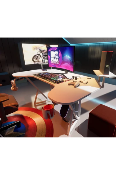 Michael Brean Özel Joystick Tasarım  Oyuncu Masası 160 Cm Bardaklık Ve Kulaklık Tutucu Hediye - 7