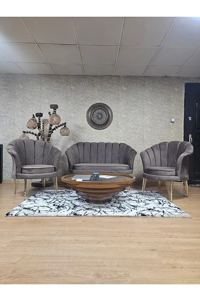 İstiridye Takım Gold Kaplama Telli Ayak Çay Seti Koltuk Takımı Kahverengi Renk 110 x 48 Boyut/Ebat ürün görseli