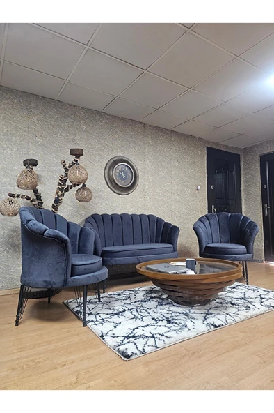 İstiridye Takım Siyah Boyalı Telli Ayak Çay Seti Koltuk Takımı Füme Renk 110 x 48 Boyut/Ebat - Resim 3