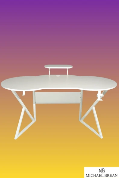 Michael Brean Özel Oval Tasarım Oyuncu Masası 156 Cm Bardaklık Ve Kulaklık Tutucu Hediye - 5